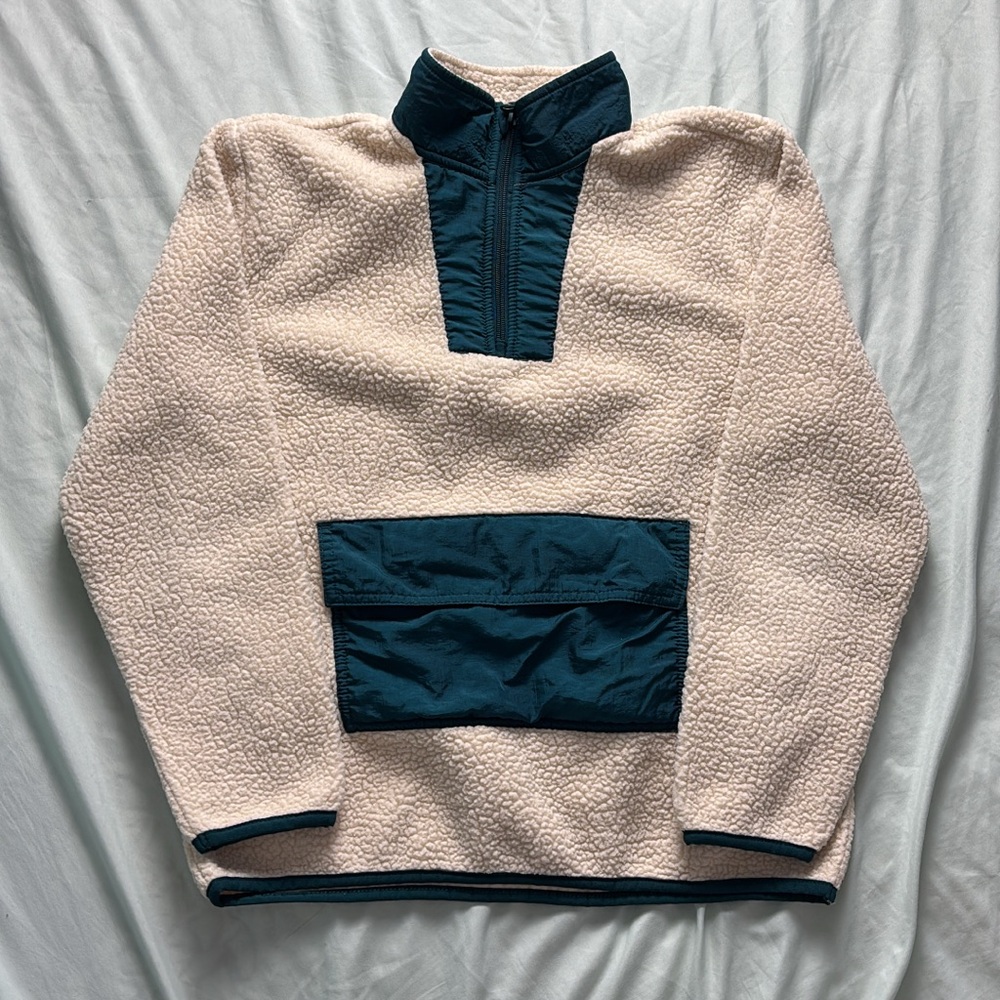 Cream Fleece Pullover with Black Accents